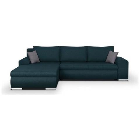 Divano Angolare Trasformabile Reversibile + Contenitore - Tessuto Blu - 289 X 94/188 X 88 Cm - Indian - Foto 1