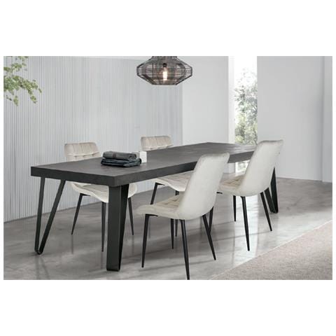 Set 4 Sedie Sala Da Pranzo Ariis Gambe In Acciaio Nero Opaco, Velluto Grigio Chiaro - Foto 2