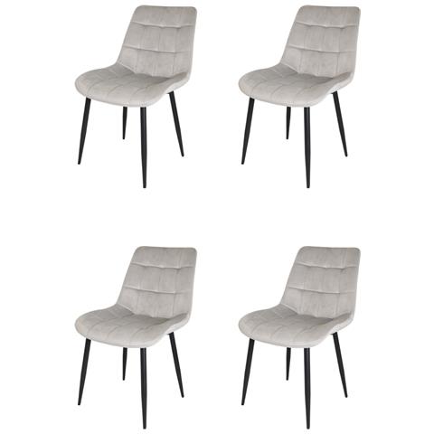 Set 4 Sedie Sala Da Pranzo Ariis Gambe In Acciaio Nero Opaco, Velluto Grigio Chiaro - Foto 1