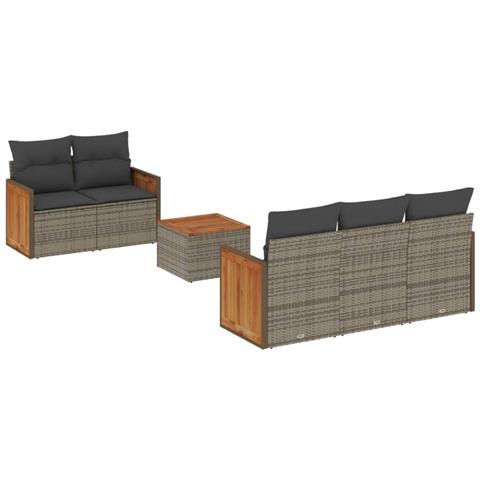 Set Divano da Giardino 6 pz con Cuscini Grigio in Polyrattan - Foto 1