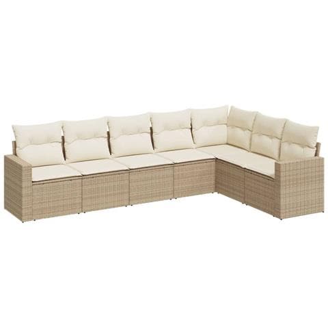 Set Divani Da Giardino 7 Pz Con Cuscini Beige In Polyrattan - Foto 2