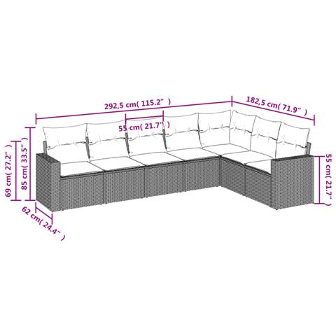 Set Divani Da Giardino 7 Pz Con Cuscini Beige In Polyrattan - Foto 3