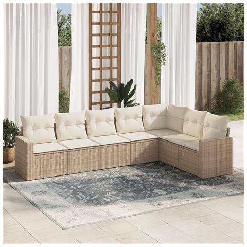 Set Divani Da Giardino 7 Pz Con Cuscini Beige In Polyrattan - Foto 1