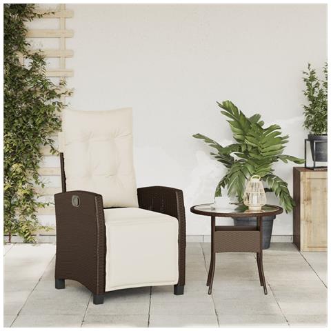 Sedia Reclinabile Giardino con Poggiapiedi Marrone Polyrattan - Foto 2