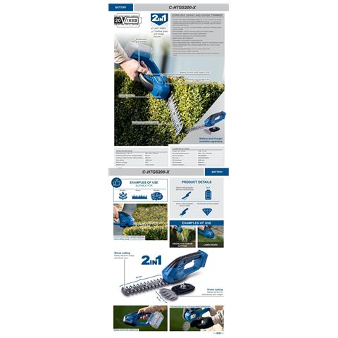 Forbici 2in1 Taglia Erba E Siepi 20v Senza Batteria Ixes C-htgs200-x - Foto 8