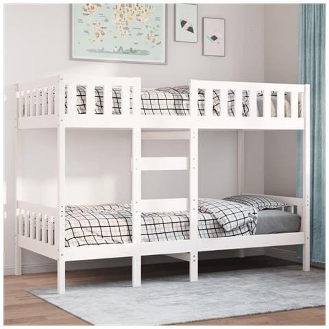 Letto A Castello Bianco 90x190 Cm In Legno Massello Di Pino - Foto 3