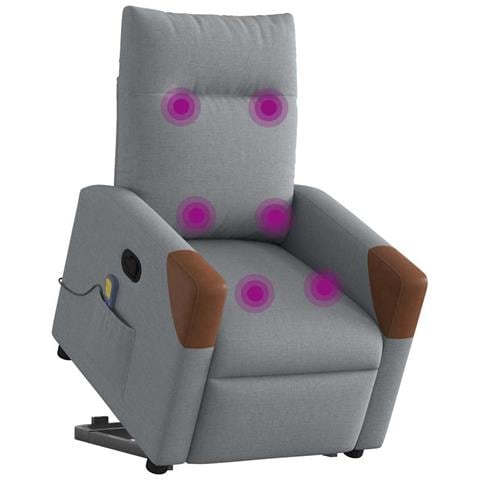 Poltrona Alzapersona Massaggi Reclinabile Grigio Chiaro Tessuto - Foto 3