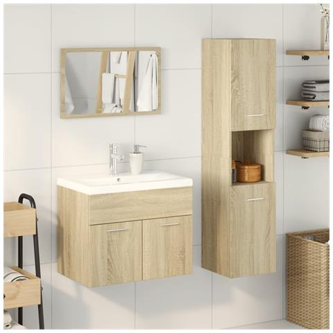 Set Mobili Da Bagno 3 Pz Rovere Sonoma In Legno Multistrato - Foto 3