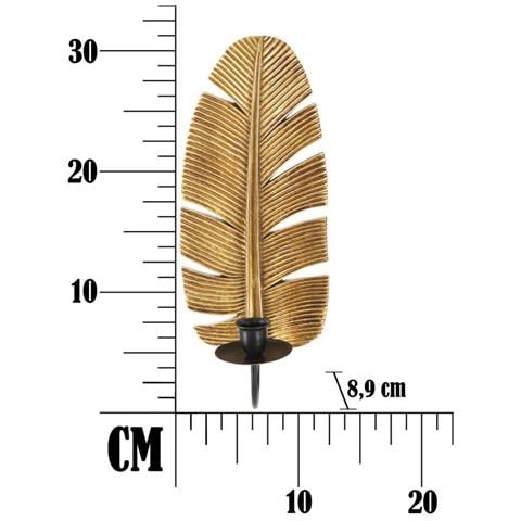 Portacandela Foglia 2 - Oro - Poliresina - 12,8x8,9x31,2 Cm - Foto 6