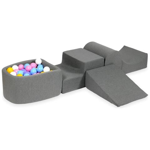 Foam Speelset Met Heuvel En Met Micropool Grijs Met Ballen 100 Stuks (lichtblauw, Geel, Geme Leerd, Poederroze, Wit) - Foto 1