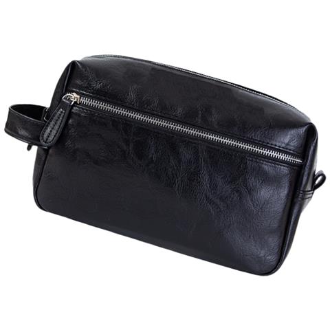 Borsa Da Toilette Da Uomo, Borsa Da Viaggio In Pelle Pu Con Manico Black - Foto 2