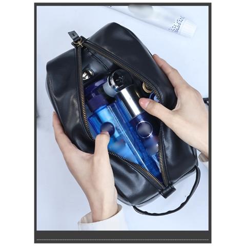Borsa Da Toilette Da Uomo, Borsa Da Viaggio In Pelle Pu Con Manico Black - Foto 8