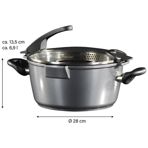 Pentola Colino 28 cm, Con Coperchio In Vetro, Adatta A Induzione Pentole, Alluminio, Antracite - Foto 4