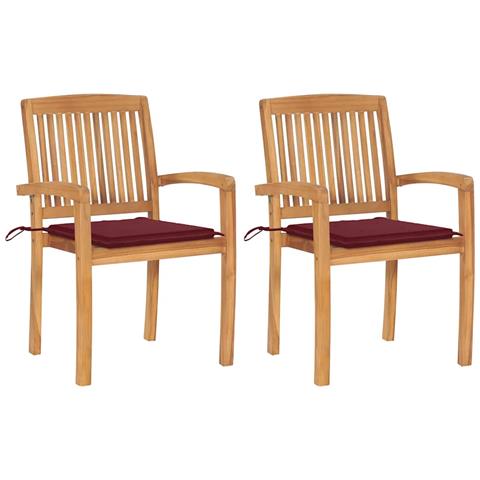 Lusso Casadino -  Sedie Da Giardino 2 Pz Con Cuscini Rosso Vino Massello Di Teak - Foto 2
