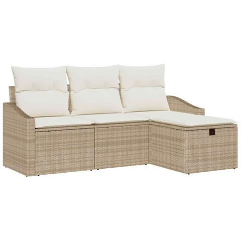 Set di divani da giardino 4 pezzi con cuscini beige in rattan polietilene - Foto 1