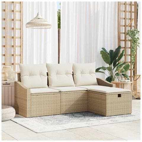 Set di divani da giardino 4 pezzi con cuscini beige in rattan polietilene - Foto 2