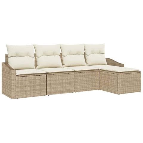 Set divani giardino 5 pezzi con cuscini beige in polyrattan - Foto 1