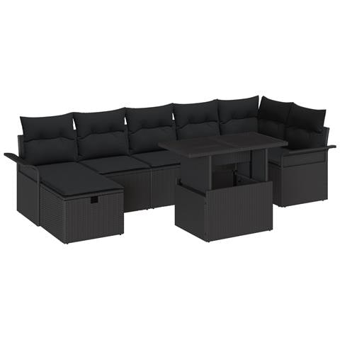 Set Divano da Giardino 8 Pezzi con Cuscini Nero Polyrattan - Foto 1