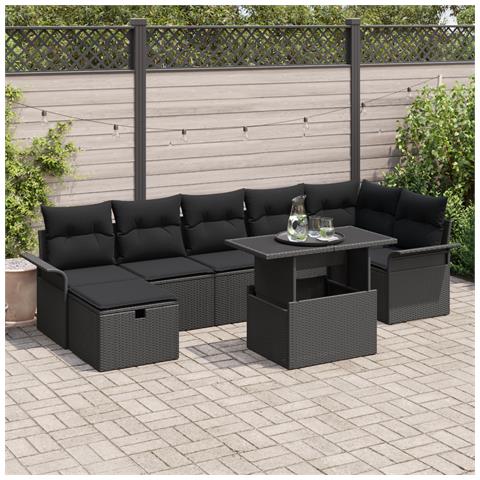 Set Divano da Giardino 8 Pezzi con Cuscini Nero Polyrattan - Foto 2