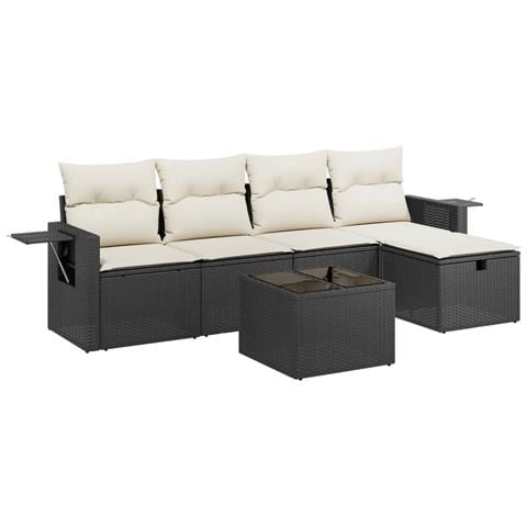 Set Divano da Giardino 6 pz con Cuscini Nero in Polyrattan - Foto 1
