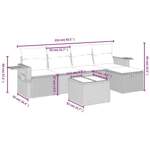 Set Divano da Giardino 6 pz con Cuscini Nero in Polyrattan - Foto 4