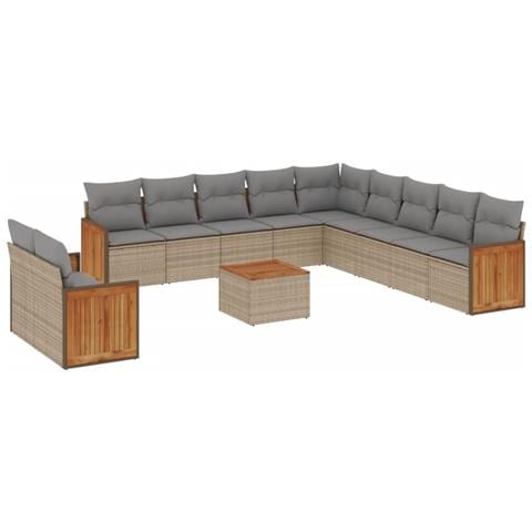 Set Divani da Giardino 12 pz con Cuscini Beige in Polyrattan - Foto 1