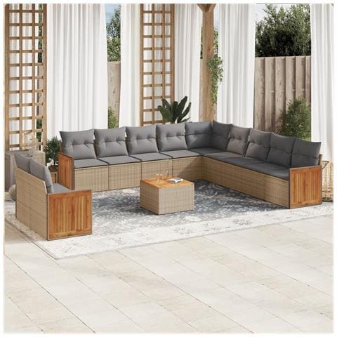 Set Divani da Giardino 12 pz con Cuscini Beige in Polyrattan - Foto 2