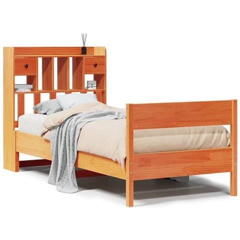 Letto Libreria senza Materasso Marrone Cera 100x200 cm in Pino - Foto 1