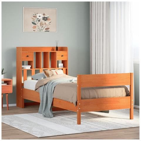 Letto Libreria senza Materasso Marrone Cera 100x200 cm in Pino - Foto 2