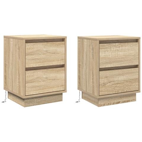 Comodini con luci LED 2 pz Rovere di Sonoma 39x34,5x50 cm - Foto 1