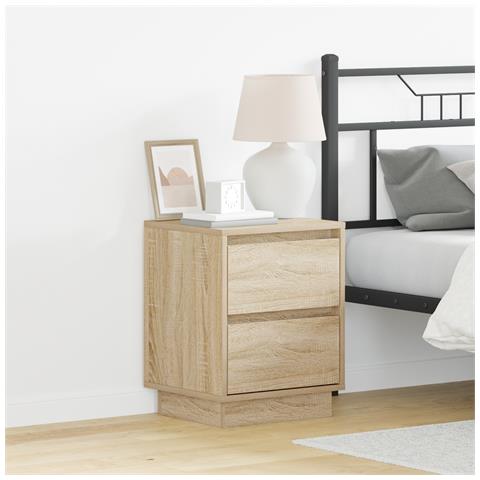 Comodini con luci LED 2 pz Rovere di Sonoma 39x34,5x50 cm - Foto 2