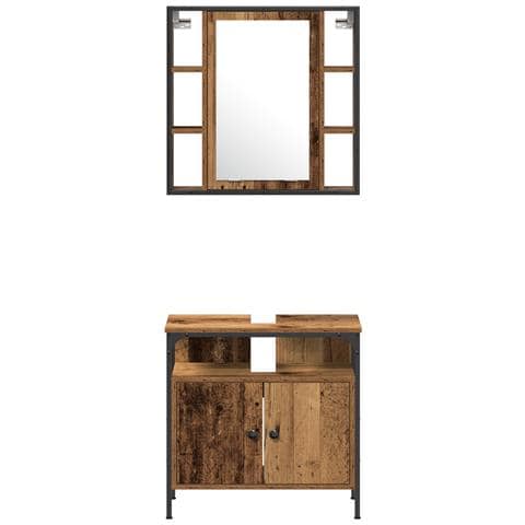 Set di mobili da bagno 4 pezzi in legno vecchio e legno ingegnerizzato - Foto 9