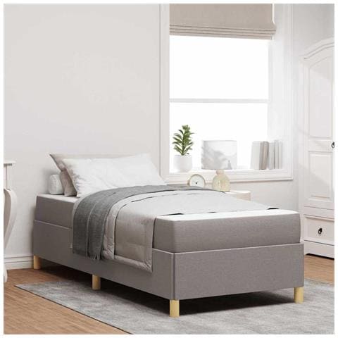Letto a molle con materasso Taupe e bianco 90 x 190 cm Tessuto - Foto 2