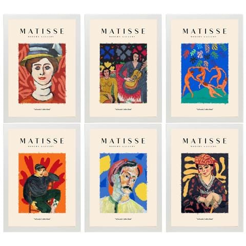 Set Di 6 Stampe Künstlerischen Illustrationen Von Henri Matisse Porträts Sammlung Von Dekorations Gemälden Im Kunstgalerie Stil Weißer Rahmen A3 Cornice Bianca - Foto 1