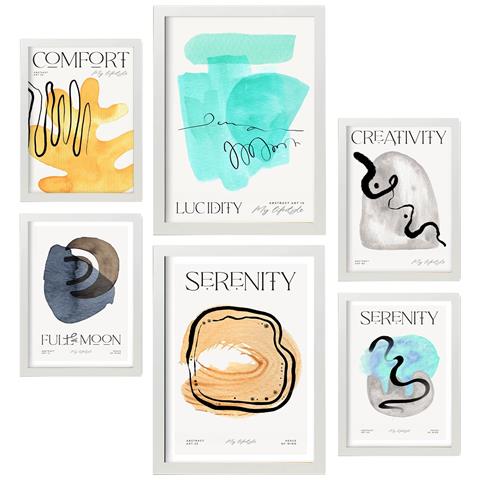 Set Di 6 Stampe Poster Di Sfondo Astratto Con Illustrazioni A Colori Di Mostre D'arte Estetica Per A3 & A4 Telaio In Legno Chiaro - Foto 1