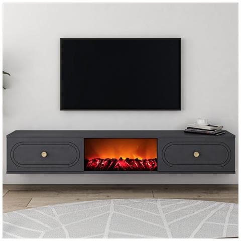 Fyri Porta Tv Con Camino A Led 150cm Grigio Antracite - Foto 1
