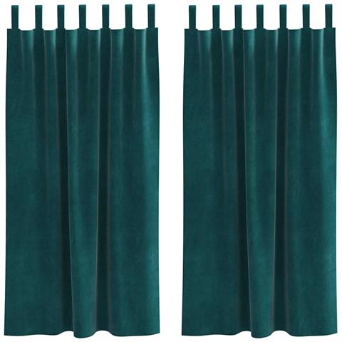 Tende con tende 2 pcs Verde scuro 140 x 175 cm Velluto - Foto 1