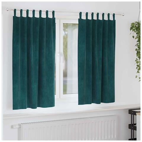 Tende con tende 2 pcs Verde scuro 140 x 175 cm Velluto - Foto 2