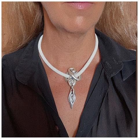 Collana Nautilus In Argento Placcato E Cordino Color Crema - Foto 3