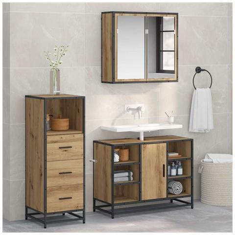 Set di mobili per il bagno con porta 3 pcs Rovere artigianale - Foto 2