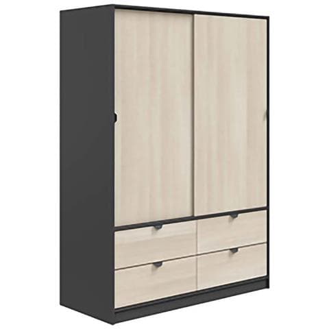 Armadio Camera Da Letto Ponna - Guardaroba 2 Ante 4 Cassetti, 140x200h Cm Nero Antracite - Foto 1