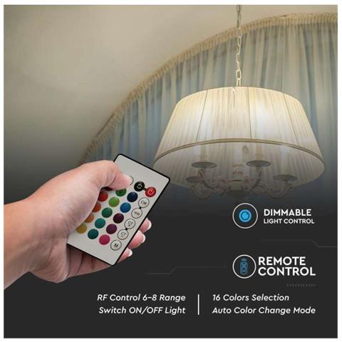 Lampadina LED E14 4,8W Candela RF Controller con Telecomando 24 Tasti RGB + 4000K Dimmerabile, colore Bianco - Foto 2