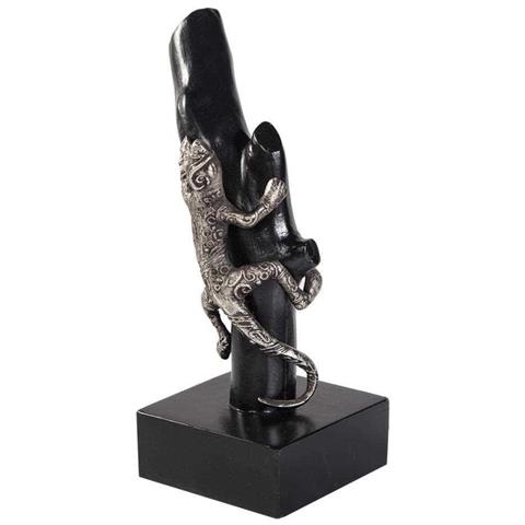 Figura Lucertola In Legno E Alluminio Con Supporto 13x17,5x32,5h - Foto 1