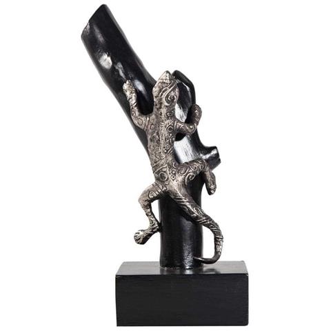 Figura Lucertola In Legno E Alluminio Con Supporto 13x17,5x32,5h - Foto 2
