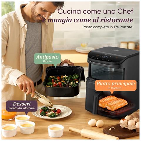 FRIGGITRICE AD ARIA Turbo Tower, 2630 W, 10,8 Litri, 2 cestelli, 7 Funzioni, PFAS-free Rivestimento ceramico, 2 Motori DC, 50+ Ricette Complete Online - Foto 11