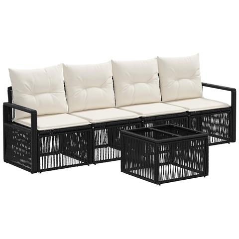 Set Divano da Giardino 5 pcs Nero polyrattan - Foto 1