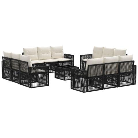 Set Divano da Giardino 13 pcs Nero e Bianco Crema polyrattan - Foto 1