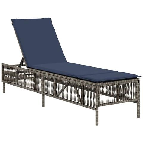 Lettino prendisole con Cuscino in Polyrattan Grigio - Foto 1