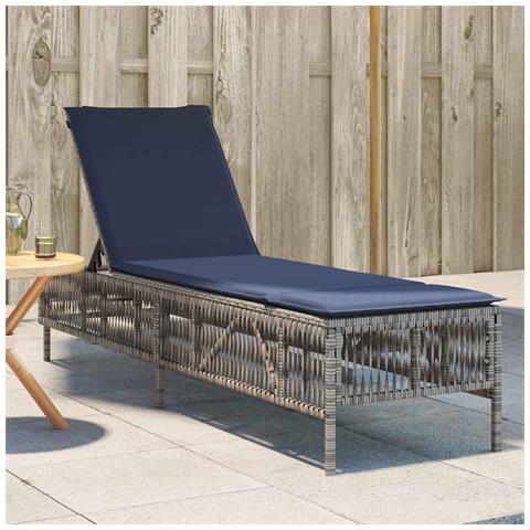 Lettino prendisole con Cuscino in Polyrattan Grigio - Foto 2