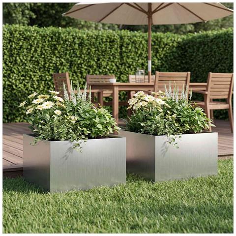 Vaso da giardino 2 pz Argento 60 x 60 x 30 cm Acciaio zincato - Foto 2